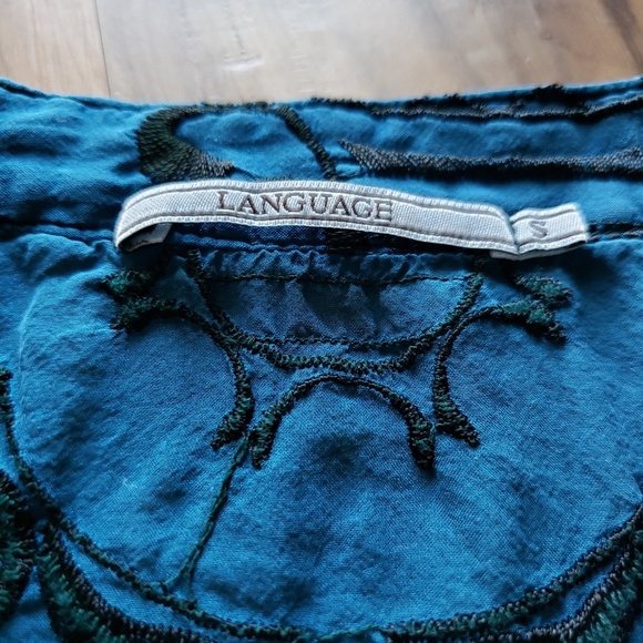 Language Silk Embroidered Top. - Picture 2 of 7